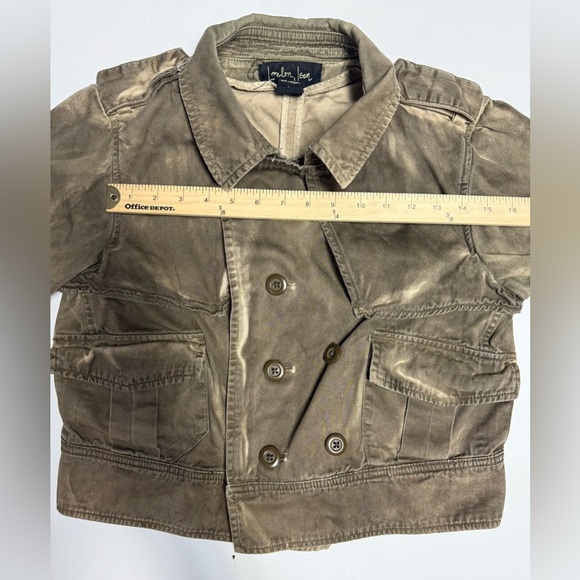 LONDON Jean Olive dyed distressed cropped double breasted utility Jacket size L - Picture 7 of 15